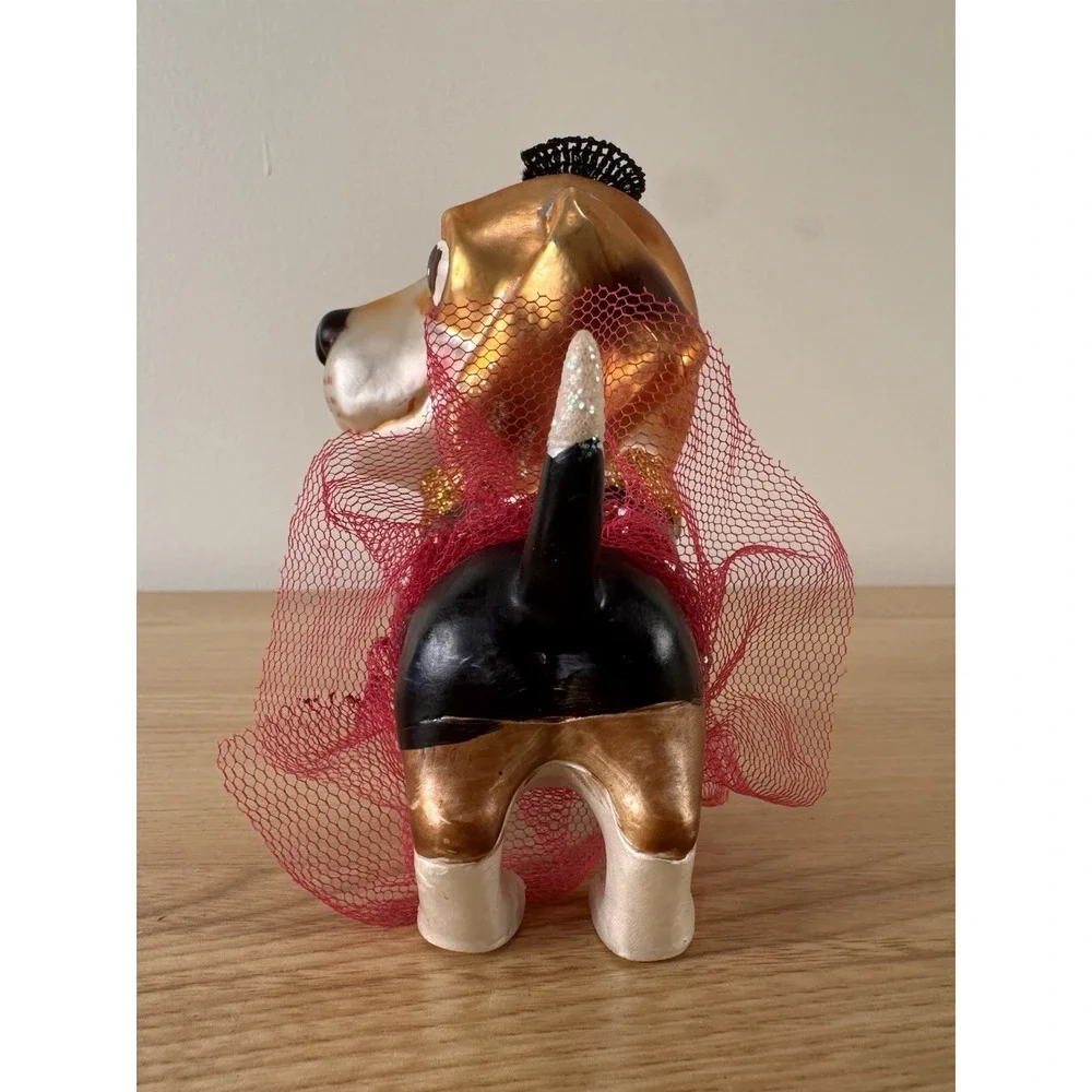 Hand Blown Glass Beagle Dog Christmas Ornament Pink Tutu Glitter Whimsical 4